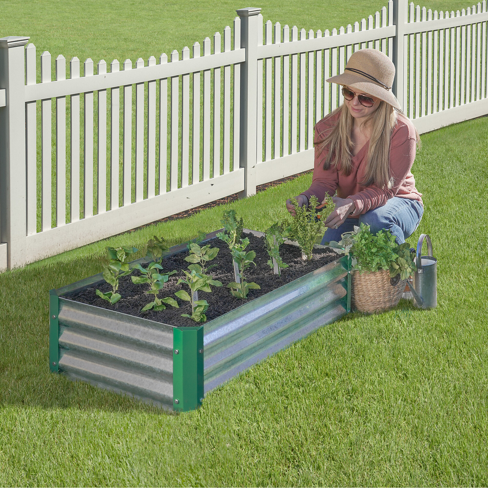 Miracle-Gro Raised Garden Bed — 2ft. x 4ft. x 1ft., Galvanized Steel, Green, Model# MGRBG402011